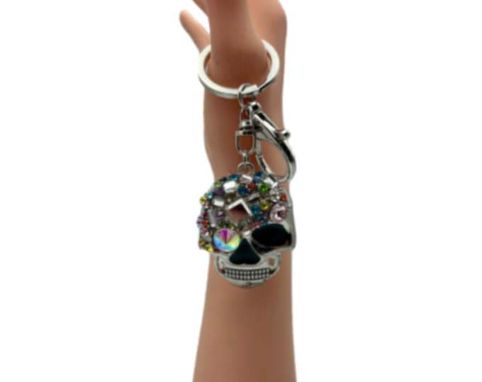 New Fashion Skull Keyring Cute Rhinestone Crystal Charm Pendant Key Bag Chain Gift
