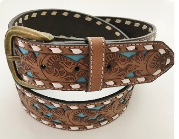 Western Snap-On Belt Women's Turquoise Inlay Brown