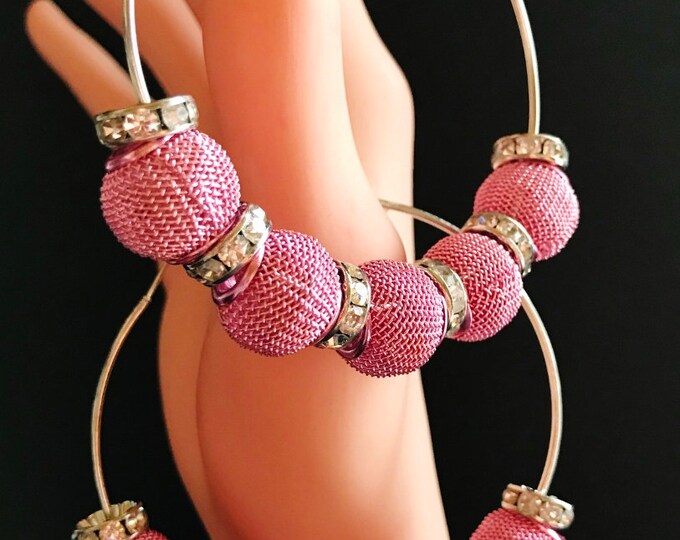 Pink Sphere Fashion Jewelry Hoop Round Earrings