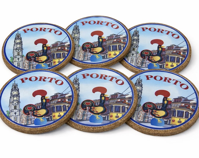 Traditional Imagery Porto Portugal Cityscape Coaster Set of 6 Piece Souvenir