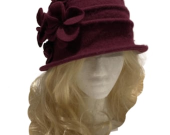 Chic Flowers 1920s Gatsby Fashion Women's Winter Wool Cap Bucket Church Hat
