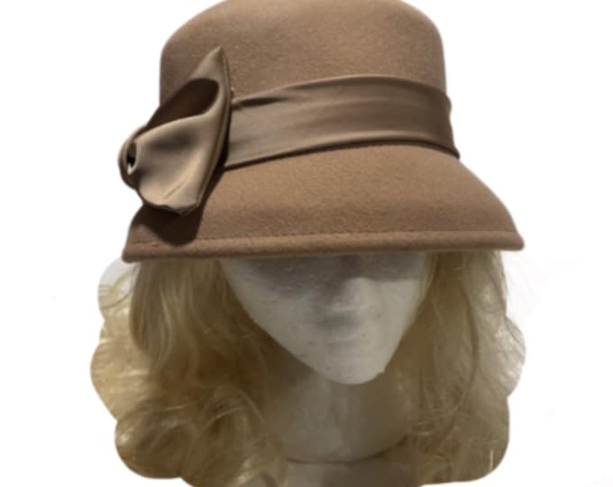 Women's Satin Bow Wool Felt Cloche Bucket Wide Brim Church Cloche Fedora Hat