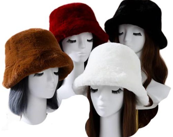 Oversized Faux Fur Bucket Fuzzy Plush Women's Winter Hats