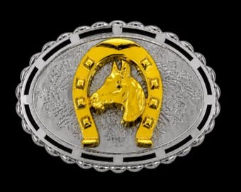 Two Toned Horse Horses Horsehead Western Belt Buckle