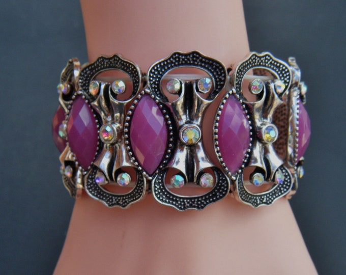 Beautiful Detailed Purple Stone Rhinestone Fashion Bracelet