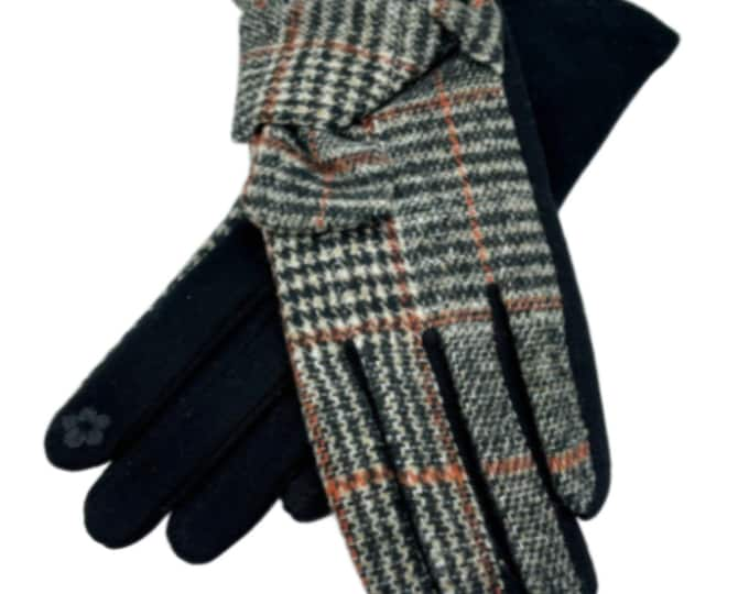 Womens Pattern Tartan Plaid Bow Winter Classy Gloves