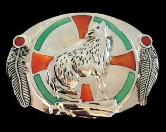 Howling Wolf Native Amerindian Animal Belt Buckle