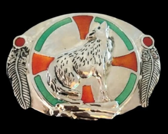 Howling Wolf Native Amerindian Animal Belt Buckle