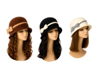 Women's 1920s Winter 100% Wool Cap Beret Beanie Cloche Church Hat