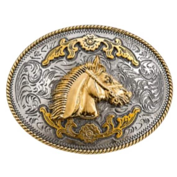 Two Toned Gold Silver Horse Horsehead Western Belt Buckle  display picture 3
