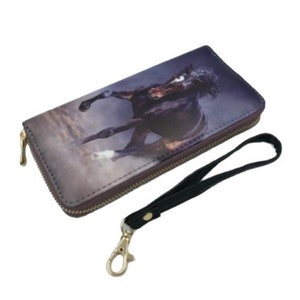 Cartera de mano Western Horse con correa para la muñeca y diseños con cremallera Monedero ecuestre