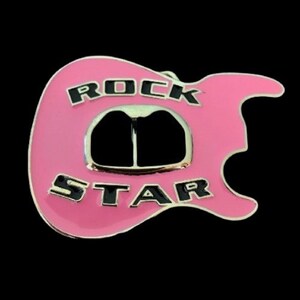 Pink Guitar Rock Star Belt Buckle Music Guitars Beer Bottle Opener Buckles & Belts
