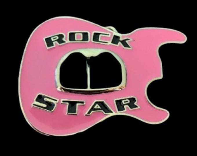 Pink Guitar Rock Star Belt Buckle Music Guitars Beer Bottle Opener Buckles & Belts