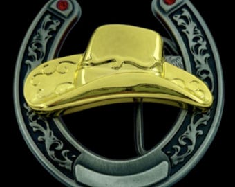 Western Cowboy Hat Horseshoe Belt Buckle Horse Shoe Buckles