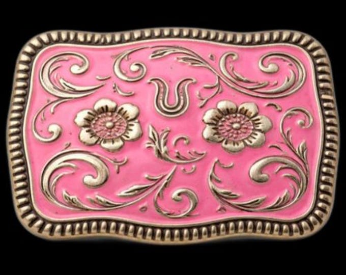 Vintage Sexy Pink Cowgirl Floral Western Girl Big Belt Buckles