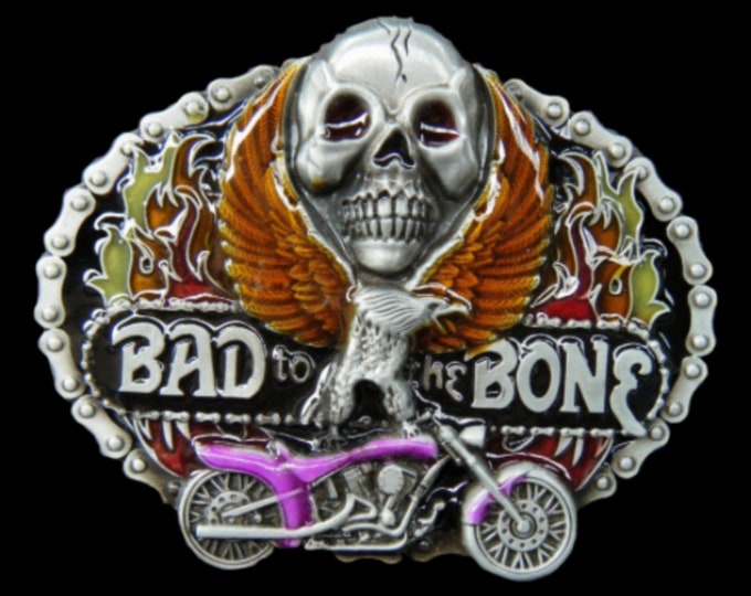 Belt Buckle Motorcycle Biker Bad To The Bone Skull Motorcycles Belts Buckles