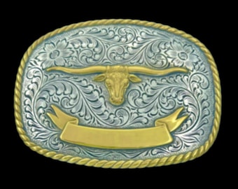 Cool Texas Longhorns Cow Steer Western Engravable Belt Buckles