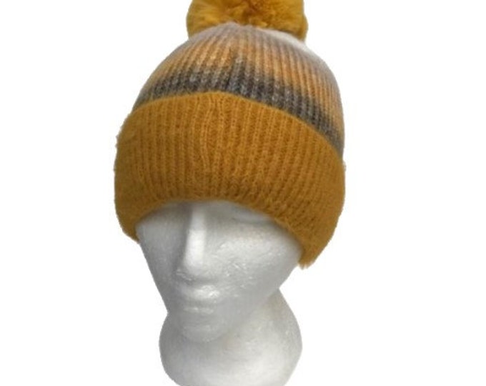 Women Fur Pom Pom Ball Knit Crochet Baggy Bobble Hat Beanie Ski Cap Winter