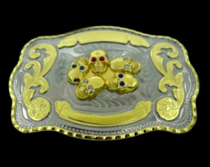Skull Skulls Colourful Eyes Evil Western Belt Buckles