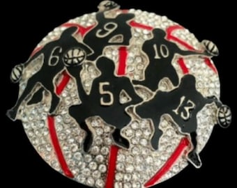 Basketball Belt Buckle Sports Team Players Dribbling Rhinestone Ball