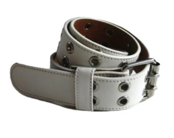 White Sexy Double Hole Punk Belt Removable Buckle Size 38