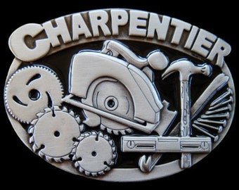 Charpentier French Carpenter Workshop Saw, Hammer Tool Profession Belt Buckle