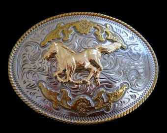 Two Toned Gold Silver Horse Animal Western Belt Buckle