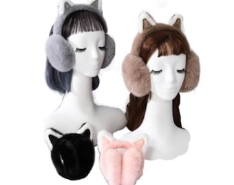 Women Kid Foldable Ear Muffs Lovely Cute Cat Ears Winter Head Band Warmer