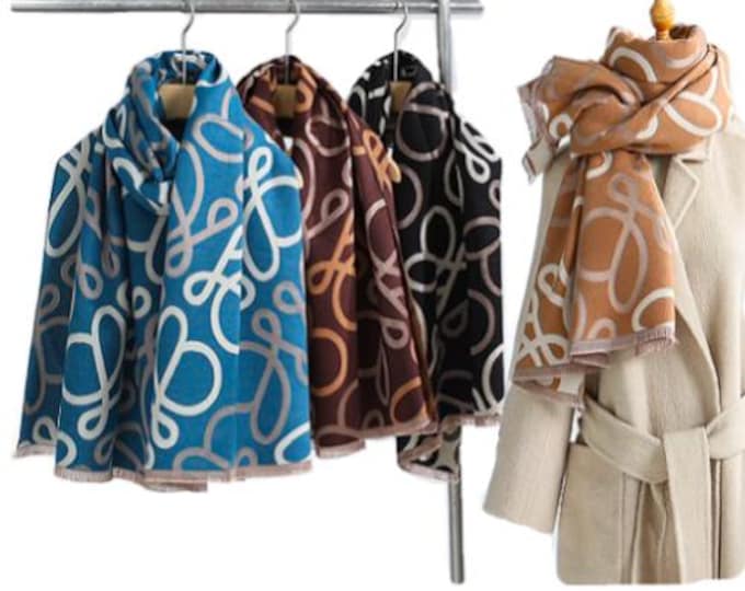 Ladies Quality Double Sided Squiggly Pattern Scarf Evening Shawl Warm Scarves