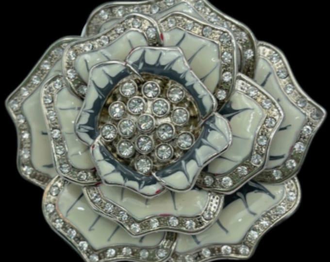Flower White Blooming Rose Floral Western Belt Buckle