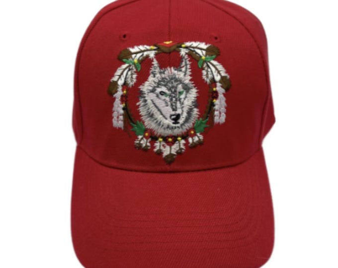 Red Indian Pride Dream Catcher With Feathers Wolf Hat Cap