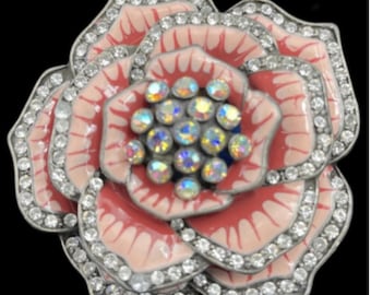 Flower Pink Blooming Rose Floral Western Belt Buckle Buckles