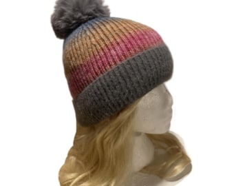 Women Fur Pom Pom Ball Knit Crochet Baggy Bobble Hat Beanie Ski Cap Winter