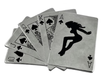 Royal Flush Spades Mudflap Girl Poker Hand Belt Buckle