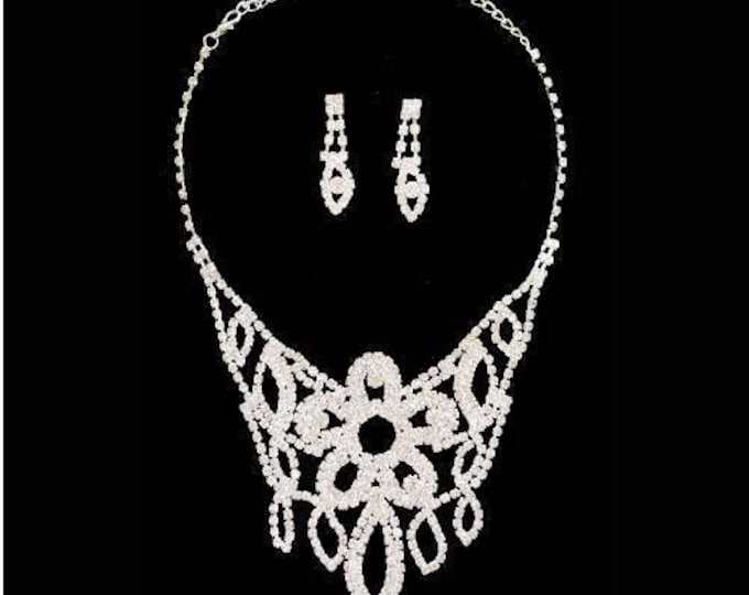 EXQUISITE CLEAR AUSTRIAN rhinestone crystal necklace earrings set bridal