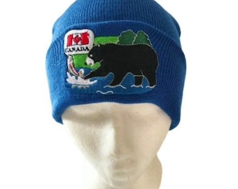 Blue Canada Canadian Flag Maple Leaf Brown Bear Ski Unisex Hat Beanie