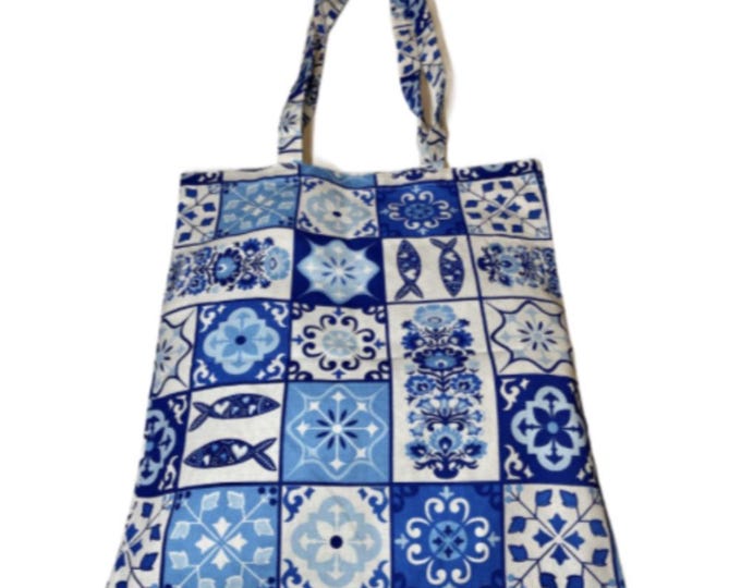 Traditional Portuguese Azulejos Tiles Themed Reusable Tote Bag