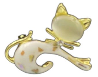 Cat Eye Kitty Kitten Pearl Like Brooch Pin Women's Fashion Accessories