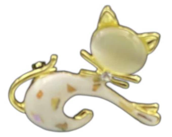 Cat Eye Kitty Kitten Pearl Like Brooch Pin Women's Fashion Accessories