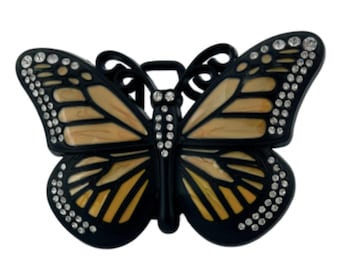 Belt Buckle Butterfly Rhinestone Orange Glitter Butterflies