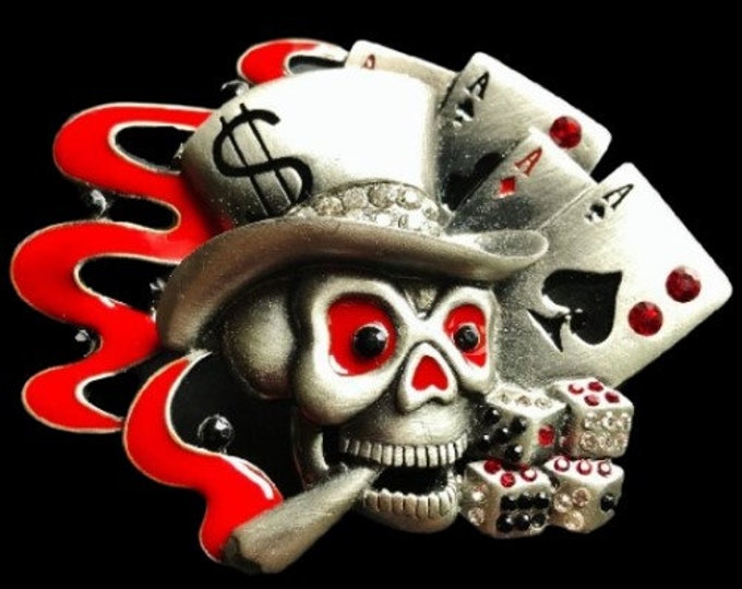 Dollar Sign Belt Buckle Skull Smoking Cigar Casino Cards Dices Buckles Belts