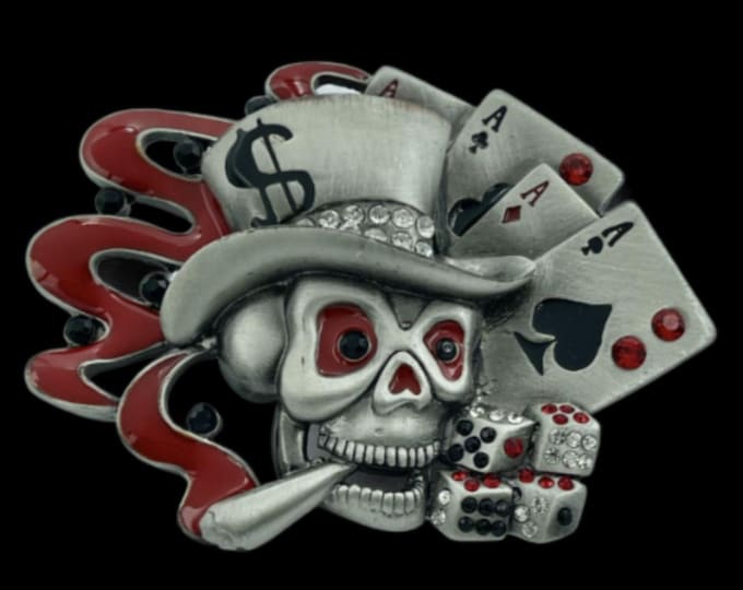 Dollar Sign Belt Buckle Skull Smoking Cigar Casino Cards Dices Buckles Belts