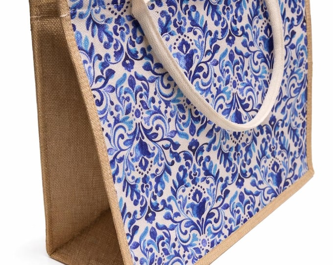 Blue White Large Beach Bags Straw Tote for Women