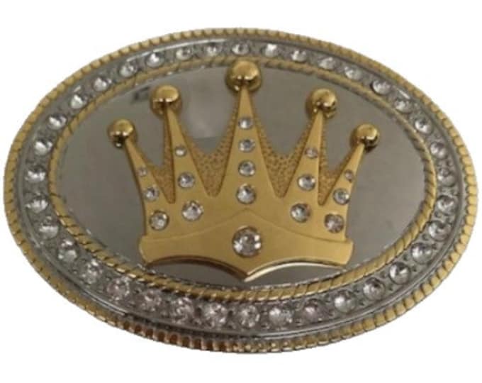 Crown Unisex Belt Buckle Western Rodeo Cowboy Gold Shiny Metal King Royal