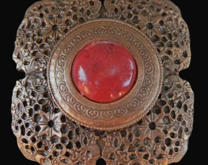 Belt Buckle Flower Red Stone Bronze Color Fashion Buckles