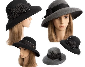 Women's Wool Felt Floppy Wide Brim Dressy Wedding Classy Hat