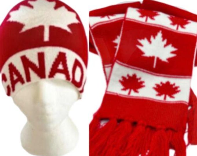 Canada Canadian Mapleleaf Red White Unisex Knitted Hat Winter Scarf Set