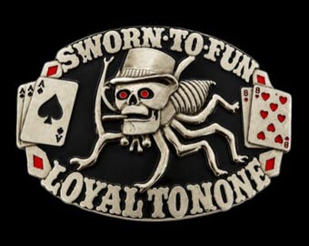 Belt Buckle Casino Gambler Spider Skull Cards Sworn Fun Loyal To None