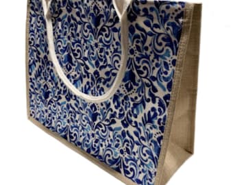 Blue White Large Beach Bags Straw Tote for Women