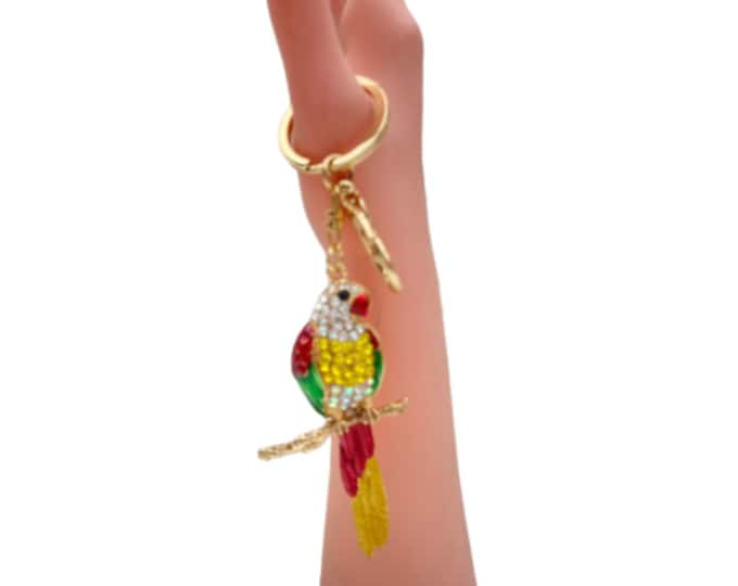 Fashion Women Parrot Shaped Keychain Crystal Keyring Handbag Charm